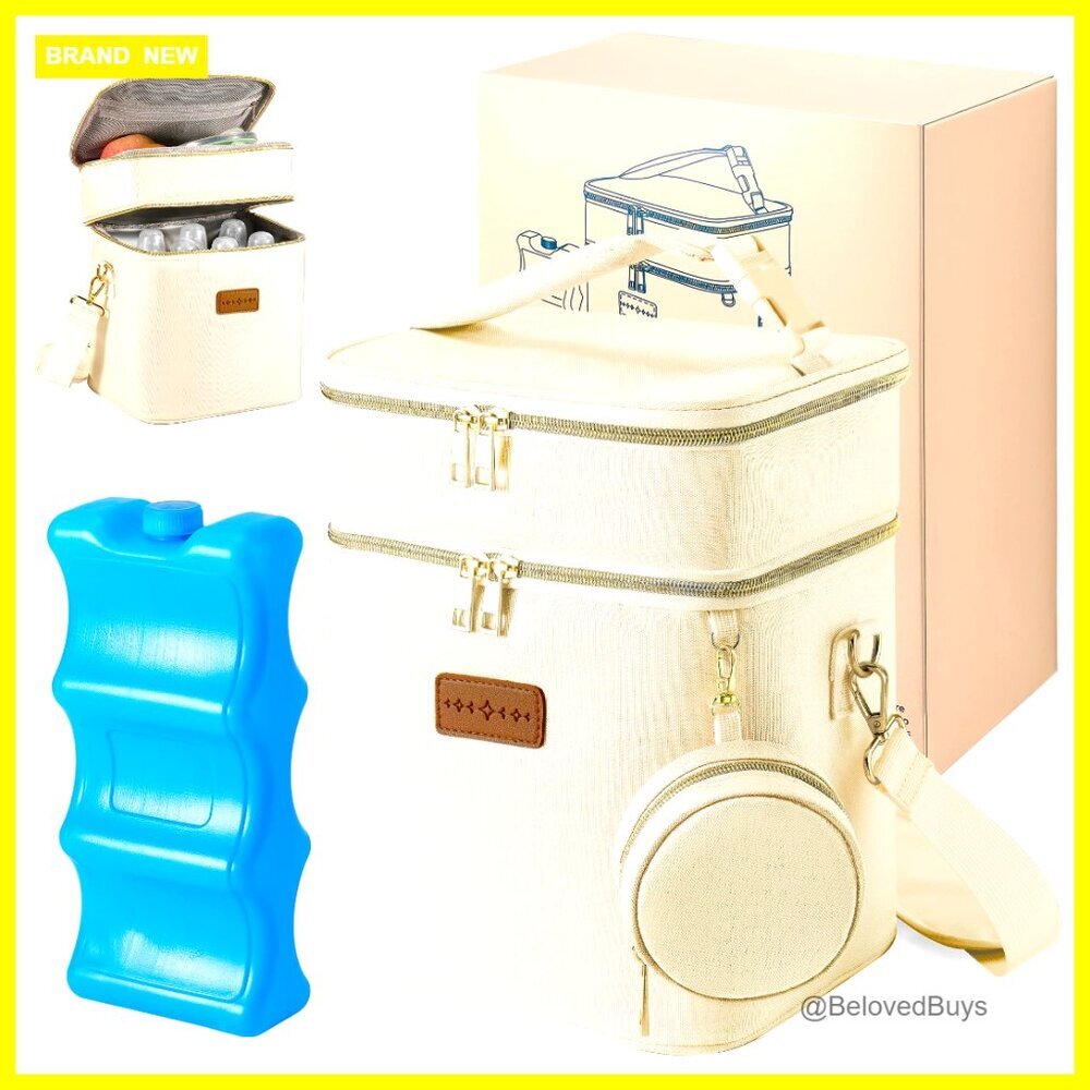 Large Insulated Breast Milk Cooler Bag with Ice Pack & Pacifier Case
